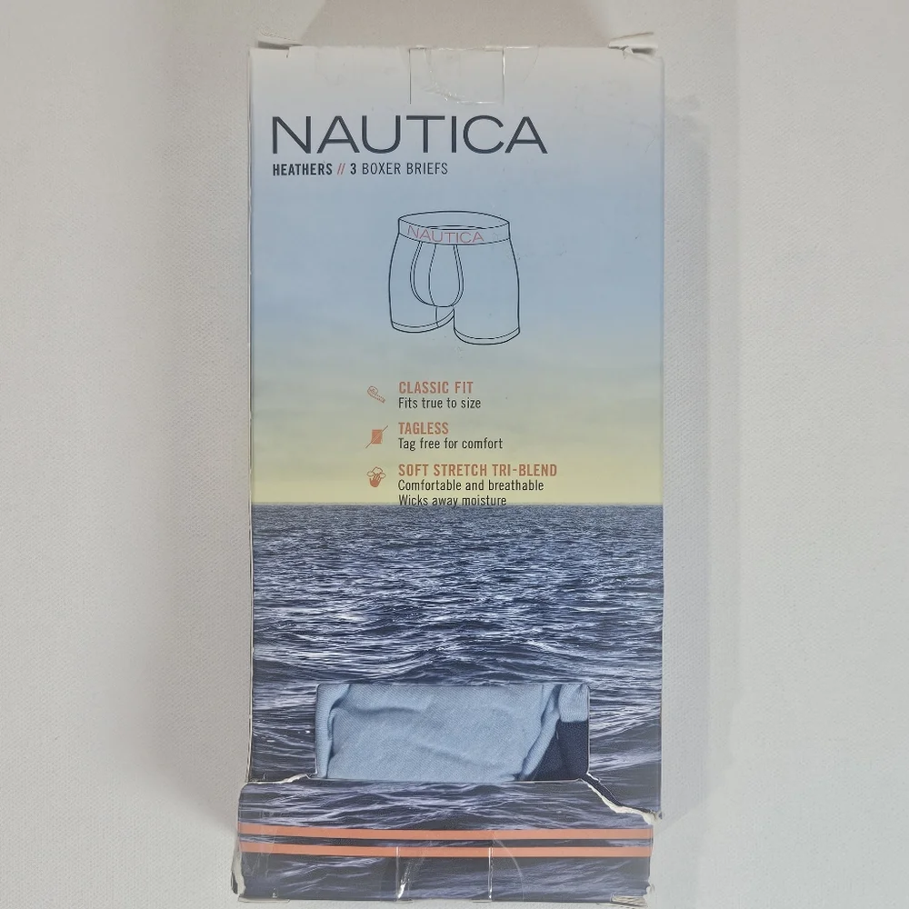 Nautica Boxer Briefs Mens XL Blue Heathers Classic Fit Tagless Soft Stretch NEW‎